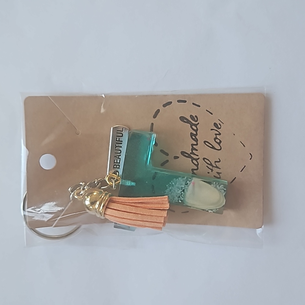 🟠Ocean Themed Handmade Resin Keychain Letter "T" with Tassel🟠